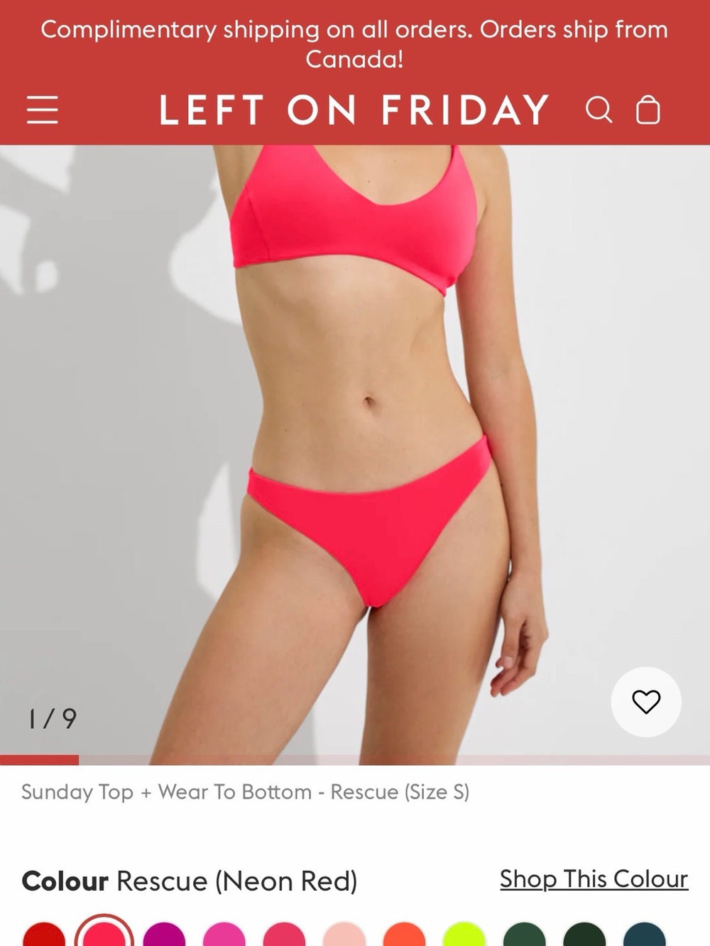 Left On Friday Bright Neon red Bikini Bottoms